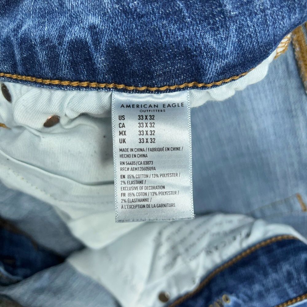 American Eagle Jeans Mens 33x32 Original Taper Blue‎ Distressed Stretch Denim - Picture 13 of 14